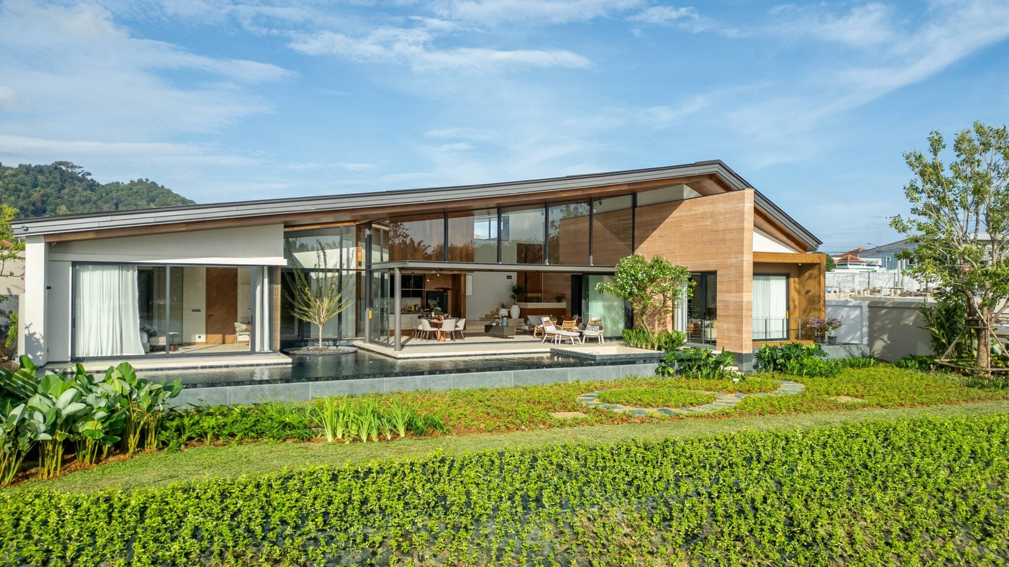 Single-level lakefront villa with private pool and hills behind, Cherng Talay, Phuket